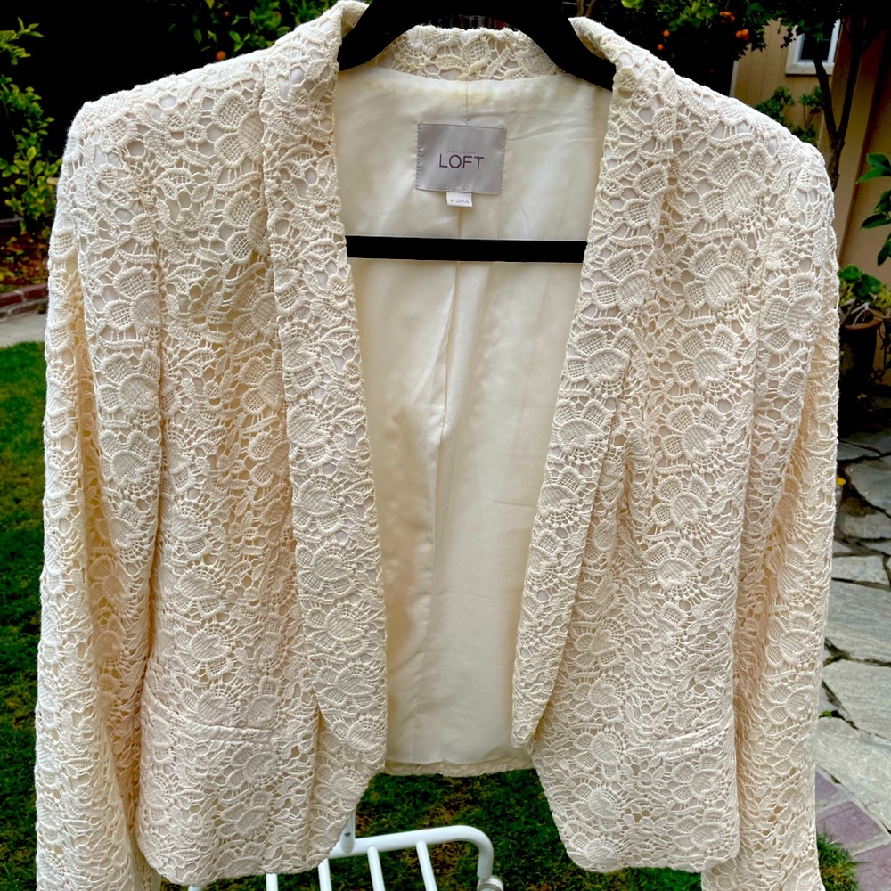 Loft size 6 coat white lace .